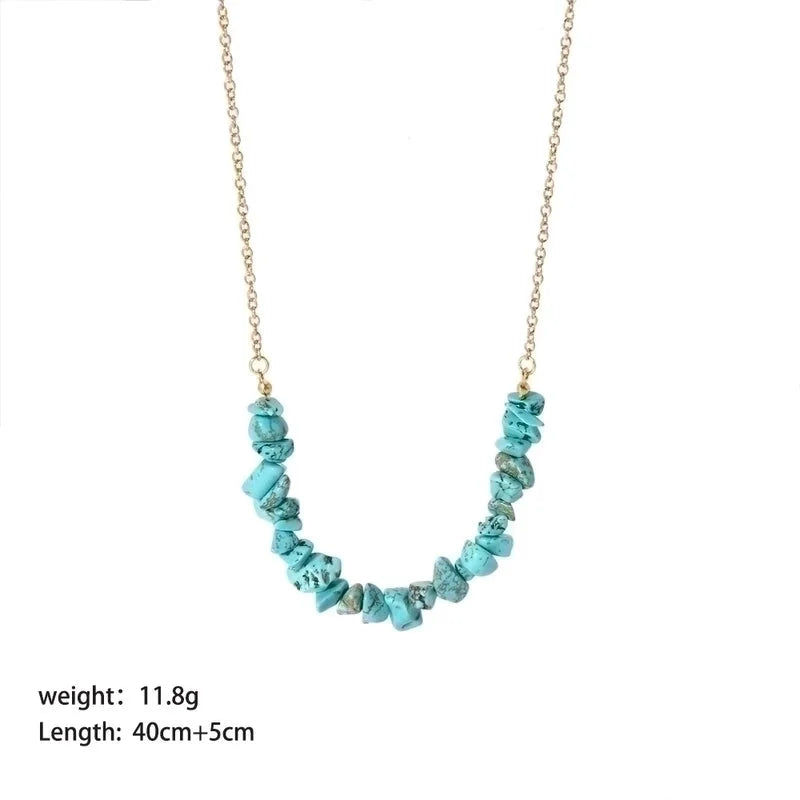 Retro Irregular 304 Stainless Steel Turquoise 18K Gold Plated Necklace In Bulk