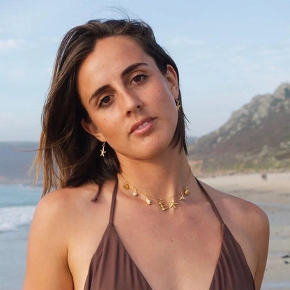 Copper Minimalist Sun Letter Starfish Pendant Necklace