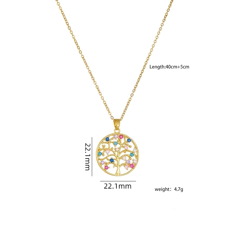 304 Stainless Steel Copper Heart Shape Life Tree Pendant Necklace