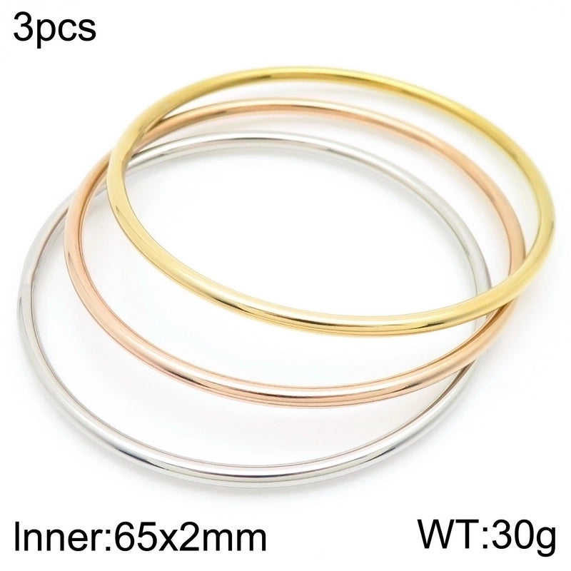 304 Stainless Steel 18K Gold Plated Minimalist Round Solid Color Bangle