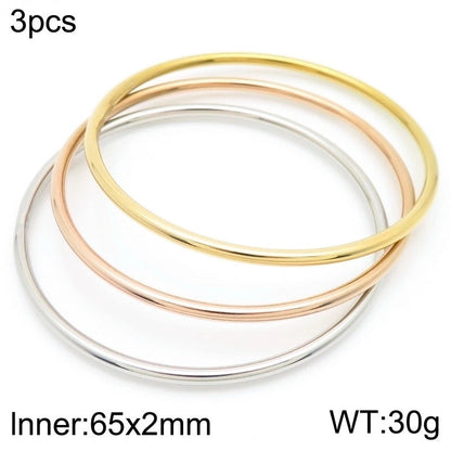 304 Stainless Steel 18K Gold Plated Minimalist Round Solid Color Bangle