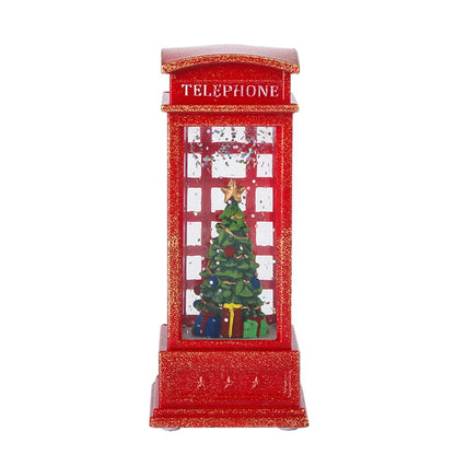 2 Pieces Christmas Light-up Water-filled Christmas Lantern Desktop Ornament Santa Claus Interior Scene Telephone Booth Gift