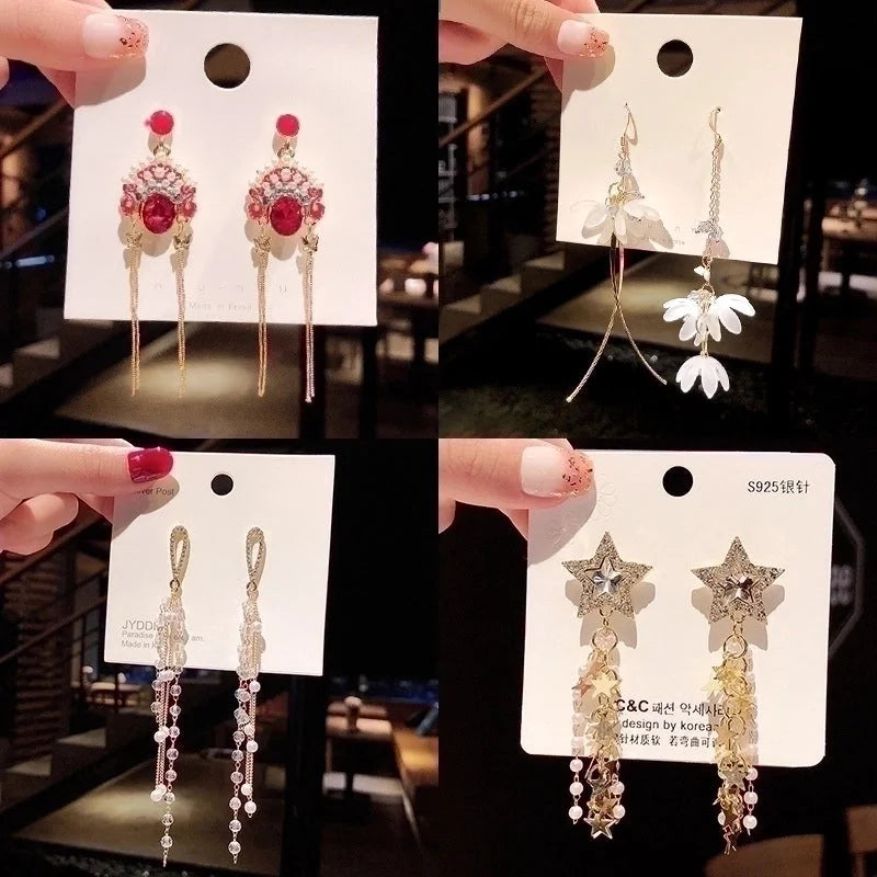Fashion Geometric Star Flower Imitation Pearl Alloy Tassel Women\'s Drop Earrings 1 Pair