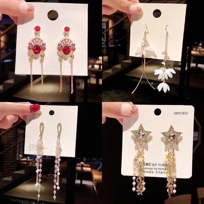 Fashion Geometric Star Flower Imitation Pearl Alloy Tassel Women\'s Drop Earrings 1 Pair