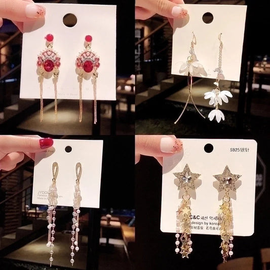 Fashion Geometric Star Flower Imitation Pearl Alloy Tassel Women\'s Drop Earrings 1 Pair
