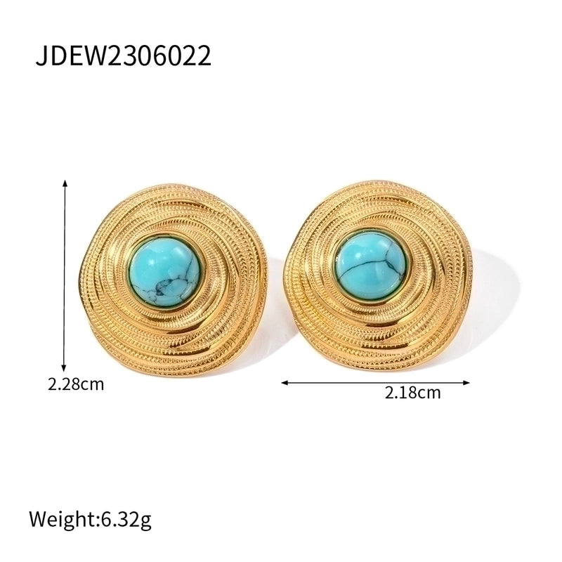 Elegant Vintage Style Geometric 304 Stainless Steel Turquoise Plating Rings Earrings Necklace