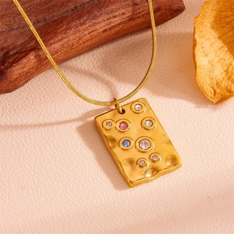 Elegant Minimalist Streetwear Heart Shape Rectangle Titanium Steel 18K Gold Plated Pendant Necklace