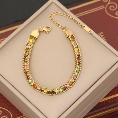 IG Style Minimalist Commute Solid Color Stainless Steel 18K Gold Plated Artificial Rhinestones Bracelets In Bulk