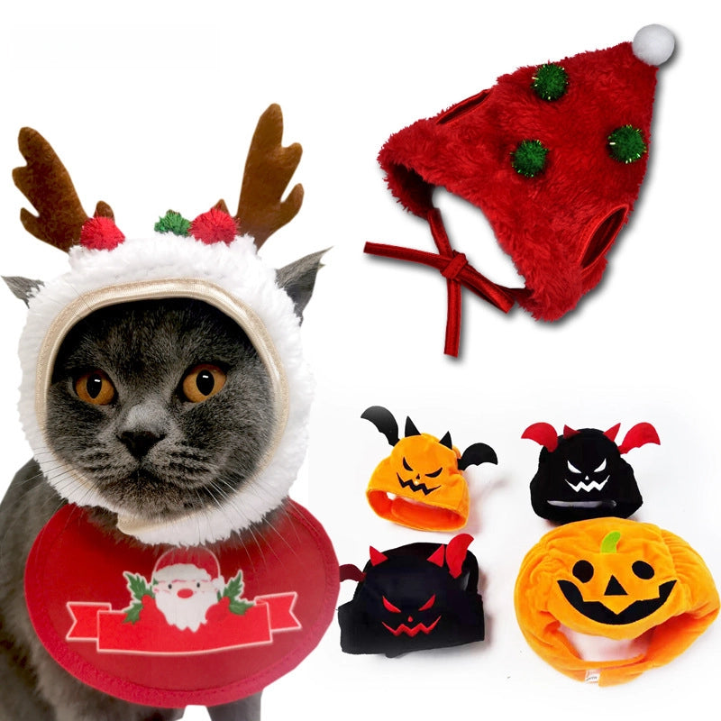 New Year Pet Christmas Hat Cat Cute Head Clothing Products Transformation Panda Small Dog Cat Toy Headgear