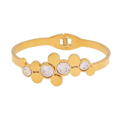 Minimalist Leaves Flower Bow Knot 304 Stainless Steel 18K Gold Plated Zircon Bangle In Bulk