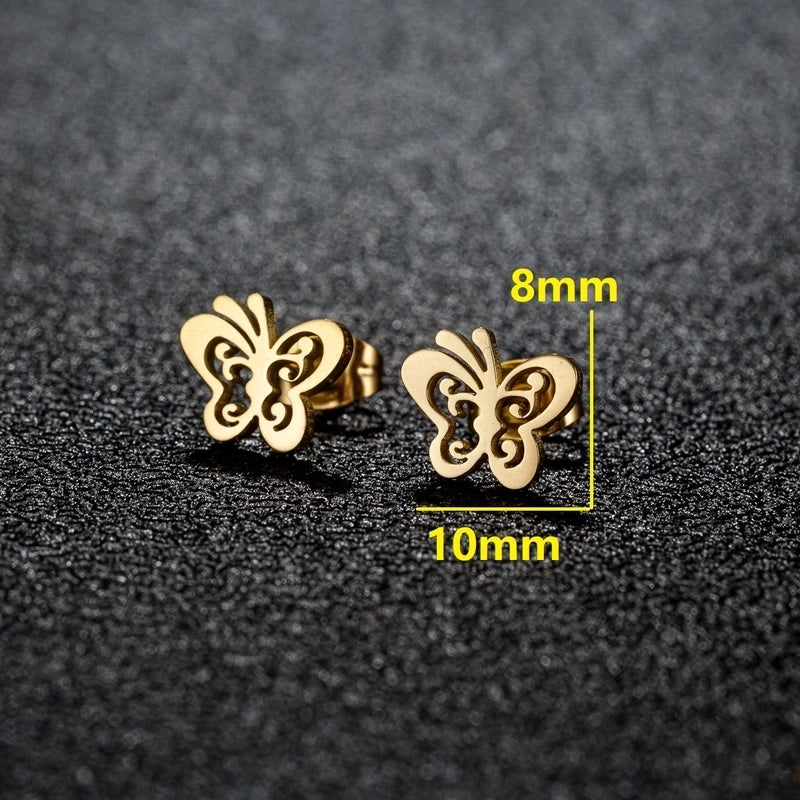1 Pair Sweet Minimalist Artistic Heart Shape Butterfly Polishing 304 Stainless Steel 18K Gold Plated Ear Studs