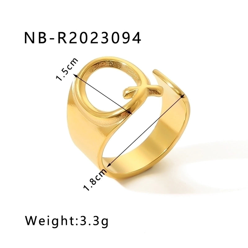 304 Stainless Steel 18K Gold Plated Modern Style Minimalist Asymmetrical Plating Letter Open Rings