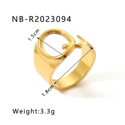 304 Stainless Steel 18K Gold Plated Modern Style Minimalist Asymmetrical Plating Letter Open Rings