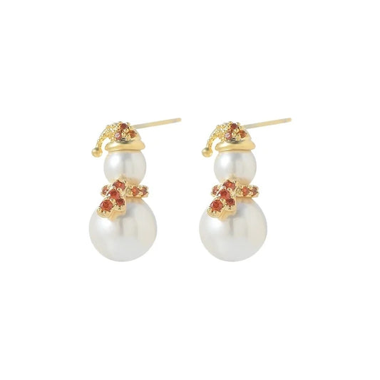 1 Pair Fashion Snowman Copper Plating Inlay Zircon Drop Earrings