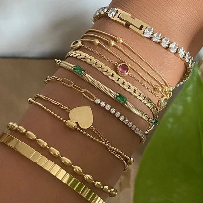 3 Pieces Casual Modern Style Geometric 304 Stainless Steel Zircon 16K Gold Plated White Gold Plated Gold Plated Plating Inlay Bracelets