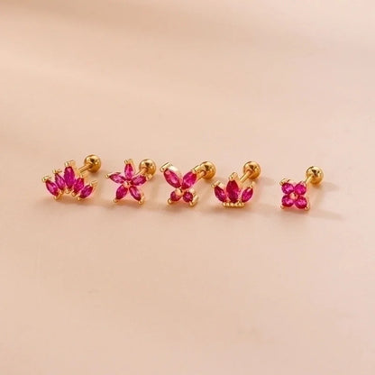 1 Piece Ear Cartilage Rings & Studs Fashion Flower 316L Stainless Steel Copper Plating Inlay Zircon