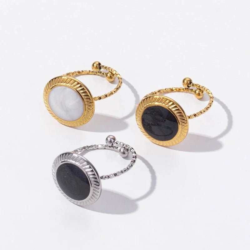 Basic Modern Style Classic Style Geometric Round 304 Stainless Steel 18K Gold Plated Polishing Enamel Open Rings