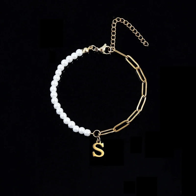 Elegant Minimalist Classic Style Letter 201 Stainless Steel 304 Stainless Steel Imitation Pearl Bracelets In Bulk