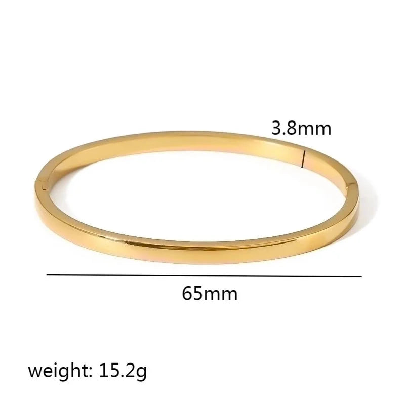 Minimalist Rectangle Stainless Steel Polishing Plating Inlay Zircon 18k Gold Plated Bangle