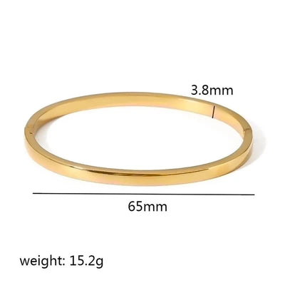 Minimalist Rectangle Stainless Steel Polishing Plating Inlay Zircon 18k Gold Plated Bangle
