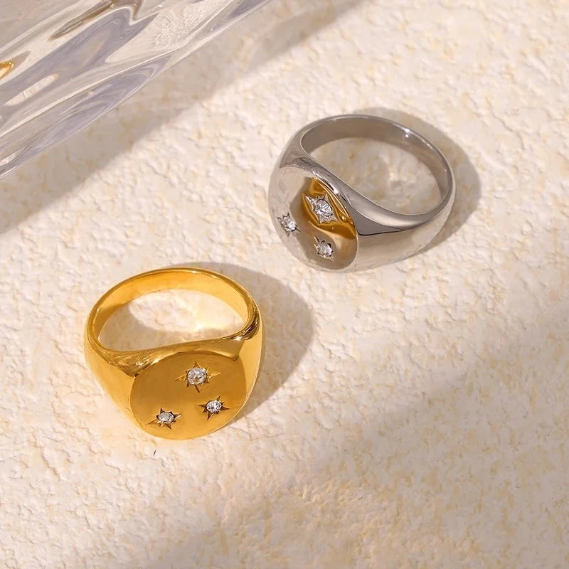 Elegant Modern Style Minimalist Geometric 304 Stainless Steel Plating Rhinestones 18K Gold Plated Women's Rings