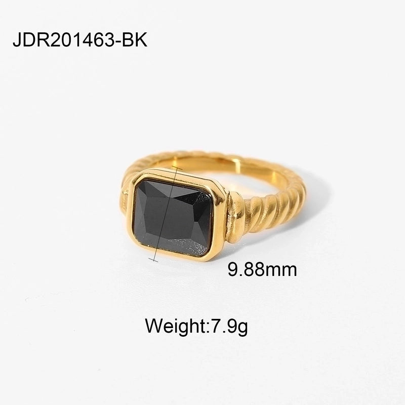 Minimalist Classic Style Solid Color 304 Stainless Steel Rhinestones Inlay Rings