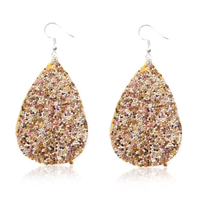 Christmas Leather Pu Sequined Water Drop Earrings