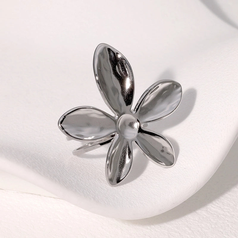 IG Style Vacation Flower 304 Stainless Steel 18K Gold Plated Open Rings