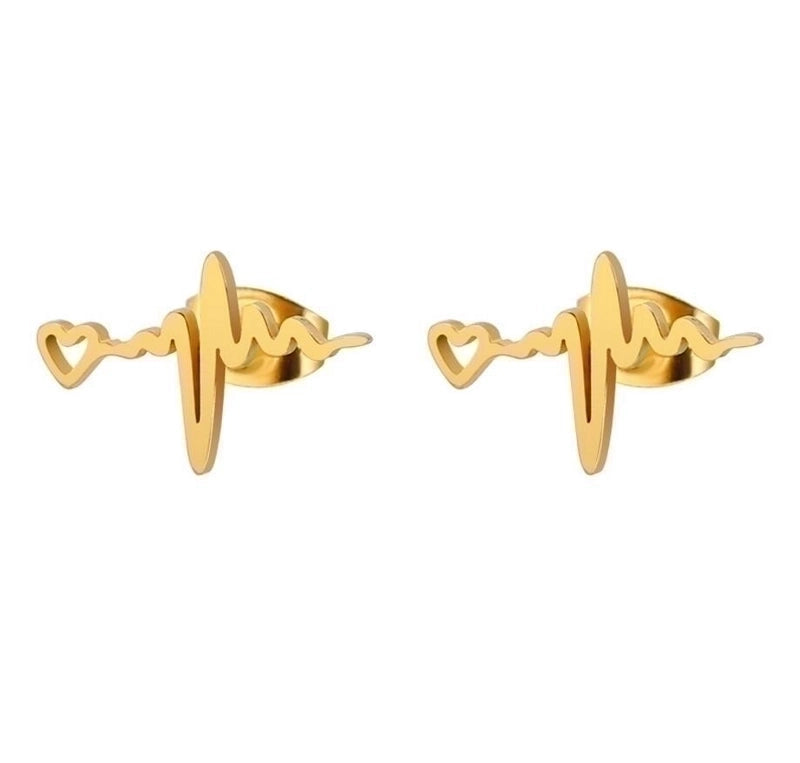 1 Pair Fashion Electrocardiogram 304 Stainless Steel 18K Gold Plated Ear Studs
