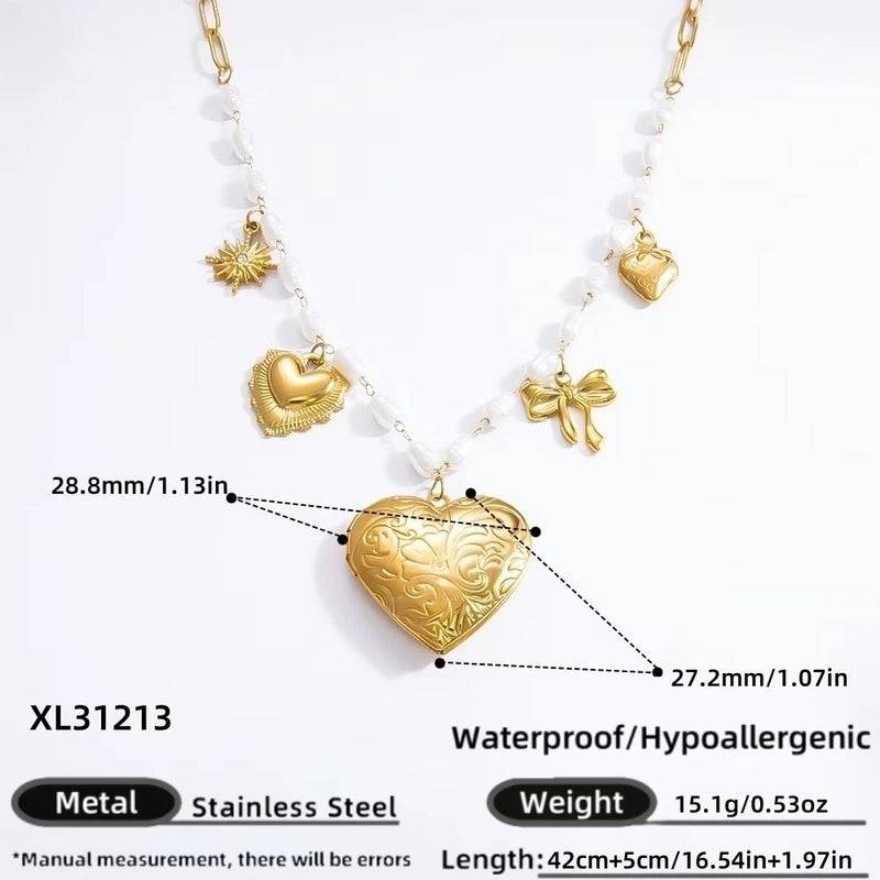 IG Style Sweet Heart Shape Flower Butterfly 304 Stainless Steel 18K Gold Plated Pearl Bracelets Necklace