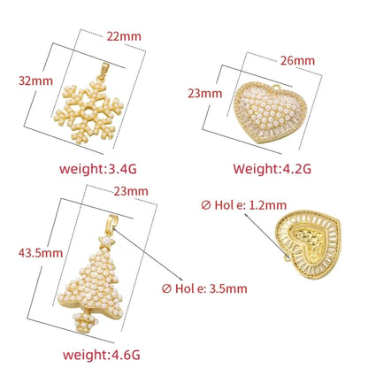 1 Piece 22*32mm Hole 1~1.9mm Hole 3~3.9mm Copper Pearl 18K Gold Plated Christmas Tree Heart Shape Snowflake Pendant Jewelry Accessories