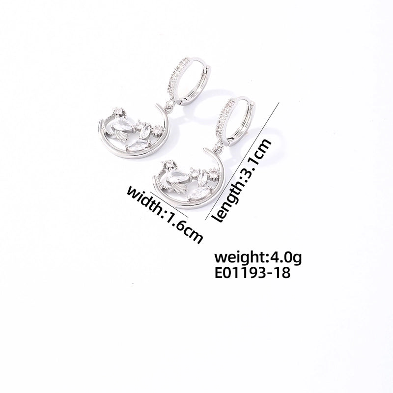 1 Pair Casual Sweet Korean Style Water Droplets Heart Shape Flower Plating Inlay 304 Stainless Steel Zircon Rhodium Plated Drop Earrings