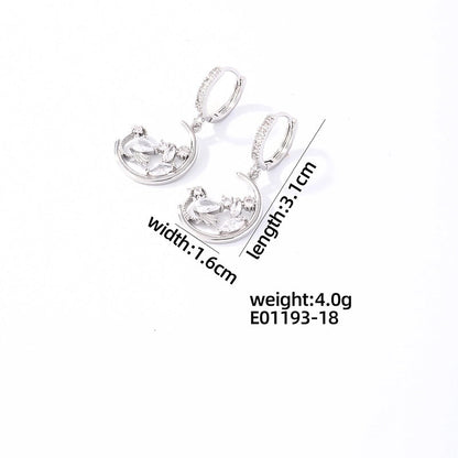 1 Pair Casual Sweet Korean Style Water Droplets Heart Shape Flower Plating Inlay 304 Stainless Steel Zircon Rhodium Plated Drop Earrings