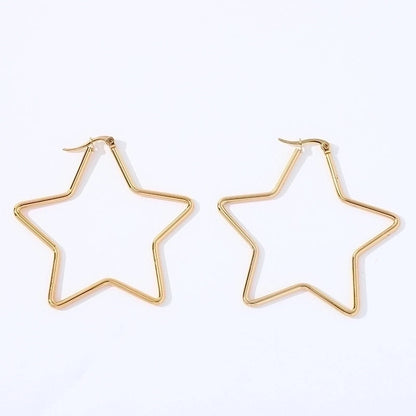 1 Pair Fashion Star Heart Shape Butterfly Plating Hollow Out 201 Stainless Steel 18K Gold Plated Earrings