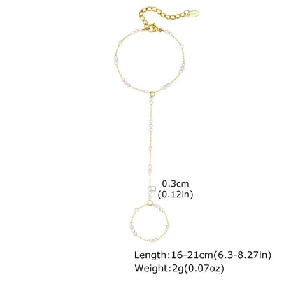 IG Style Round Heart Shape 201 Stainless Steel 18K Gold Plated Artificial Pearls Zircon Cable Chain Bracelets In Bulk