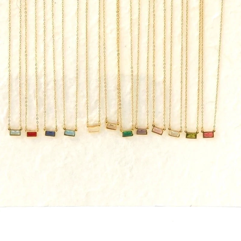 IG Style Modern Style Classic Style Rectangle 304 Stainless Steel Zircon 18K Gold Plated Inlay Pendant Necklace