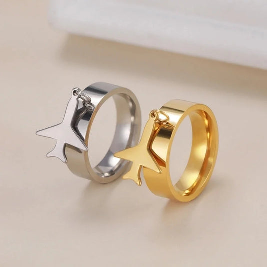 Minimalist Airplane 304 Stainless Steel 18K Gold Plated Rings