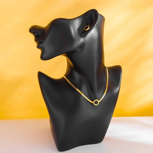 Cute Minimalist Roman Style Round Roman Numeral 304 Stainless Steel 18K Gold Plated Bracelets Earrings Necklace