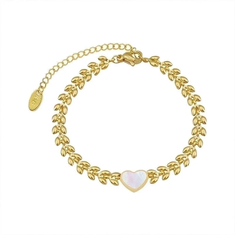 Fashion Heart Shape 304 Stainless Steel 18K Gold Plated Acrylic Stainless Steel Bracelets In Bulk