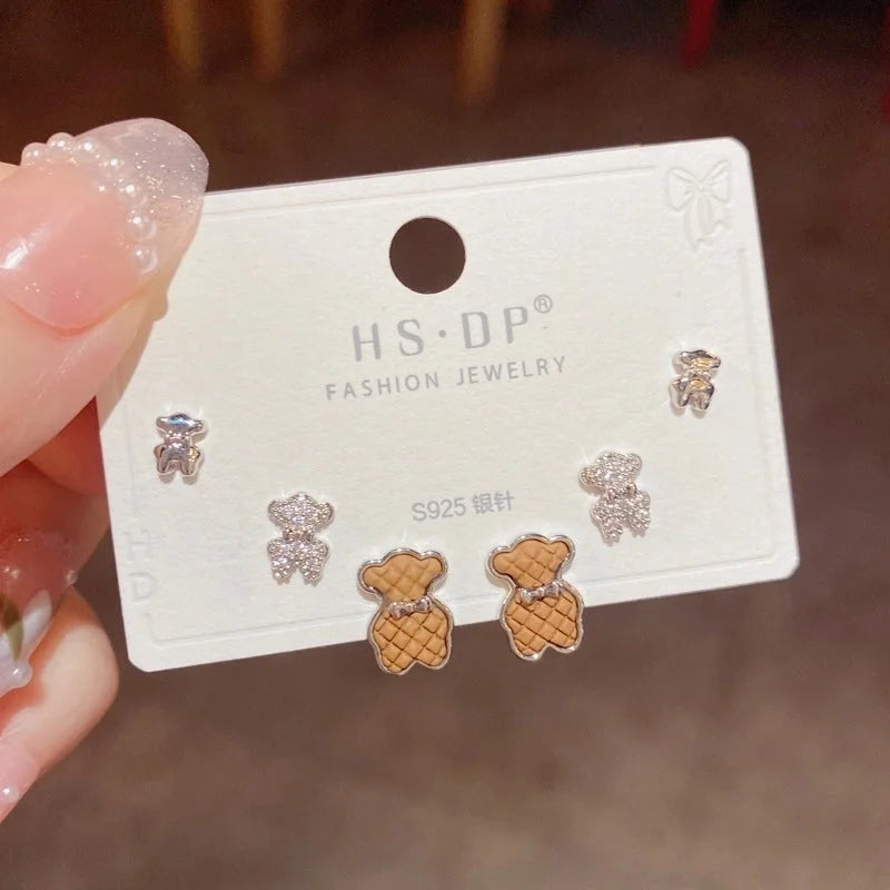 Fashion Geometric Copper Plating Artificial Pearls Zircon Earrings 3 Pairs