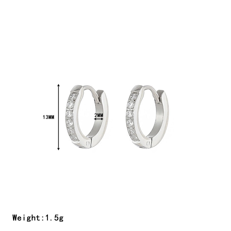 1 Pair Elegant Minimalist Solid Color Inlay 304 Stainless Steel Zircon White Gold Plated Gold Plated Hoop Earrings