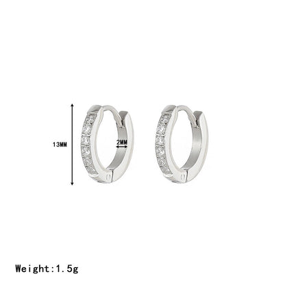 1 Pair Elegant Minimalist Solid Color Inlay 304 Stainless Steel Zircon White Gold Plated Gold Plated Hoop Earrings