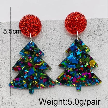 1 Pair Cute Christmas Tree Santa Claus Snowman Arylic Drop Earrings