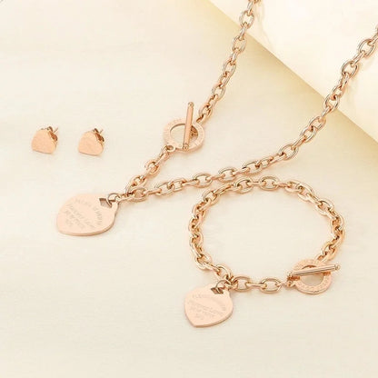 Minimalist Heart Shape 304 Stainless Steel 18K Gold Plated Jewelry Set