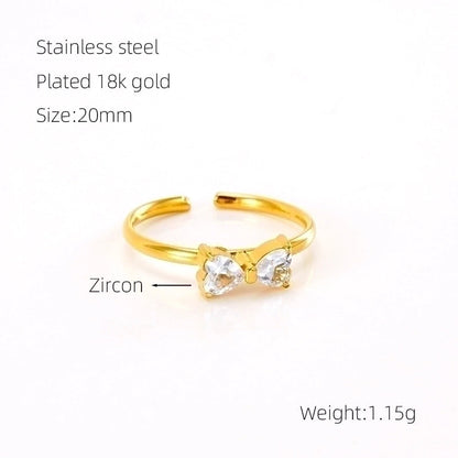 304 Stainless Steel 18K Gold Plated Retro Sweet Plating Inlay Bow Knot Zircon Open Rings