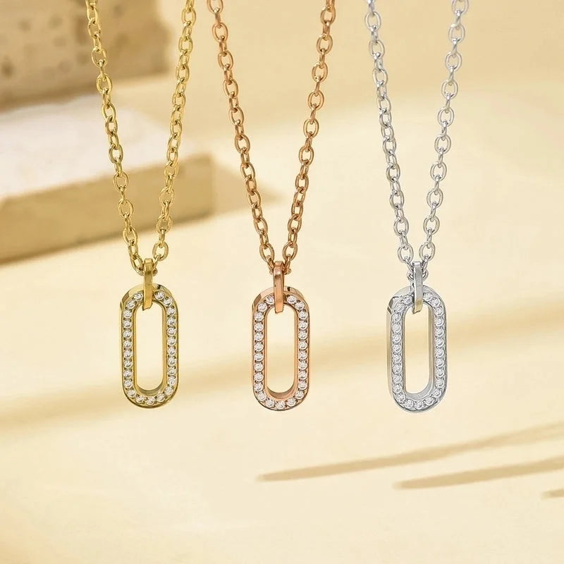 Luxurious Geometric 304 Stainless Steel Rhinestones 14K Gold Plated Polishing Plating Inlay Pendant Necklace