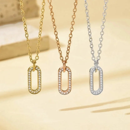 Luxurious Geometric 304 Stainless Steel Rhinestones 14K Gold Plated Polishing Plating Inlay Pendant Necklace