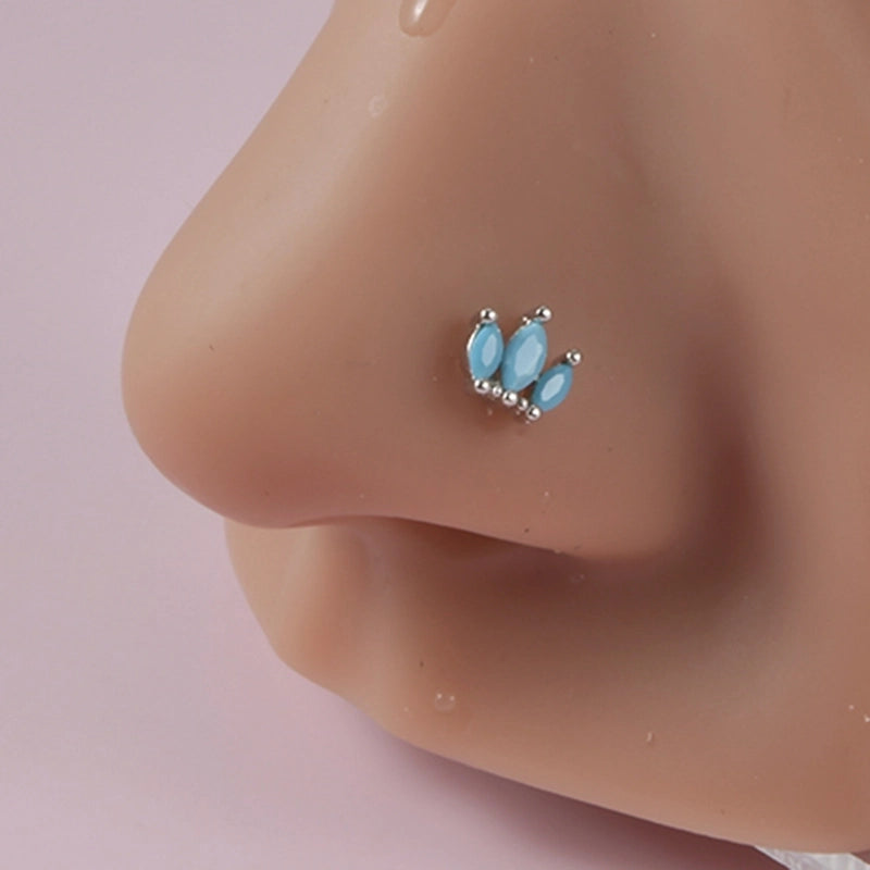 2 Pieces Nose Rings & Studs Minimalist Flower 304 Stainless Steel Turquoise Turquoise