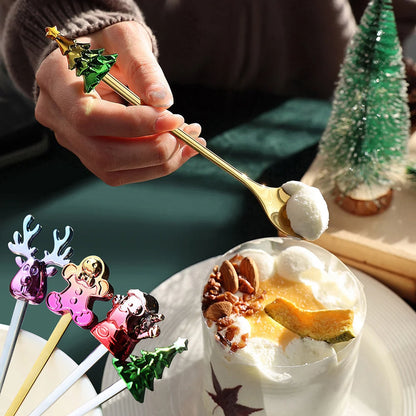 J Christmas Spoon Set Cartoon Colorful Santa Claus Christmas Tree Spoon Fork Coffee Dessert Spoon Gift Box