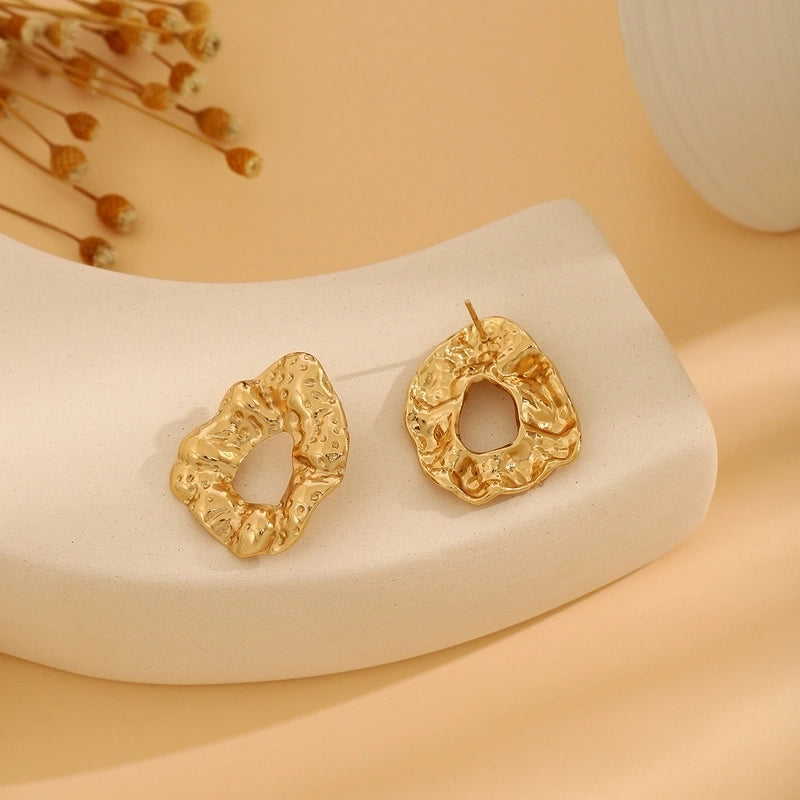 1 Pair Casual Minimalist Streetwear Waves Heart Shape Flower Plating 304 Stainless Steel Ear Studs